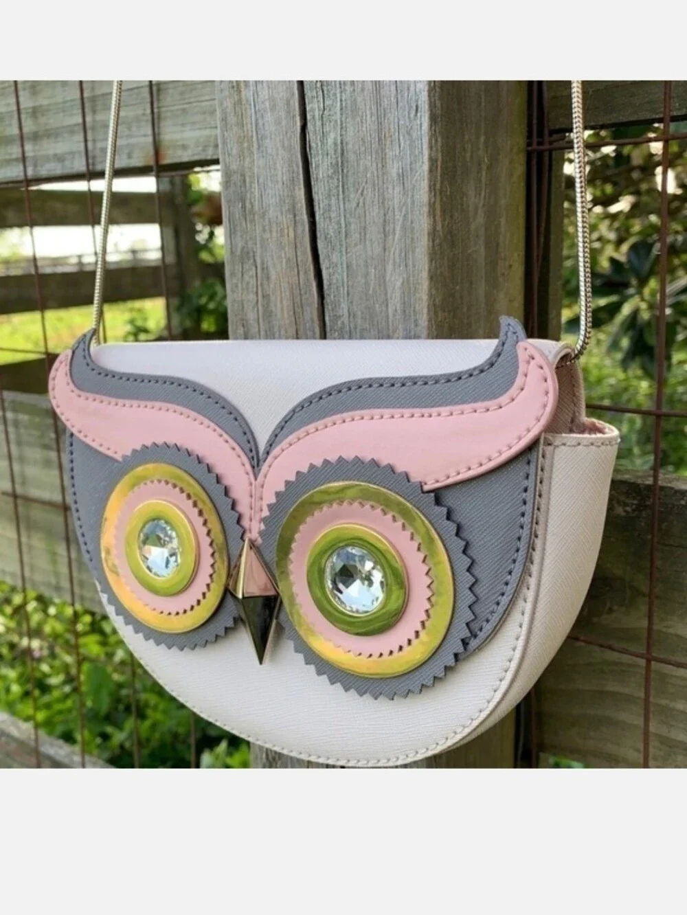 Kate Spade Chic Owl Crossbody Bag - Pink, Gray & White EUC